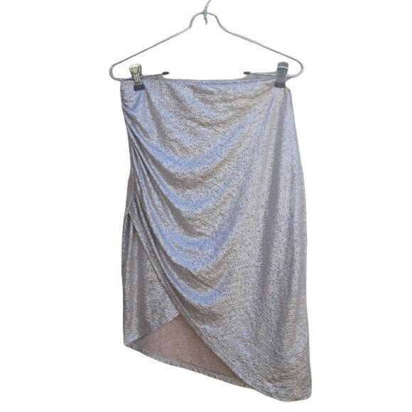 Charlotte Russe Asymmetrical Metallic Draped Ruched Tulip Skirt Champagne Sz M - Picture 1 of 8